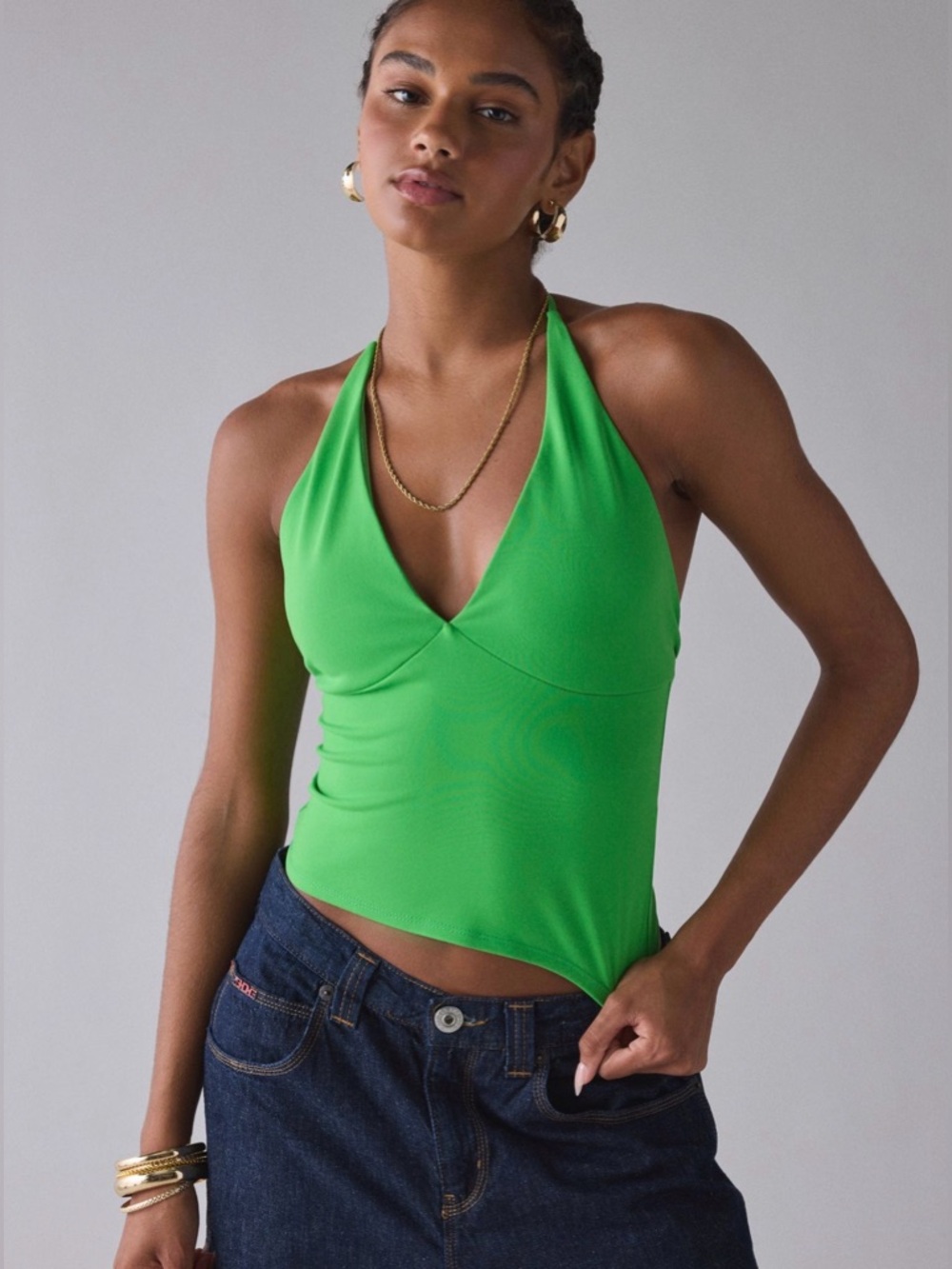 Urban Outfitters Bright Green Halter V-Neck Camisole